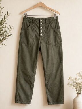 Veronica Beard Army Green Twill Pants Arya Straight High Rise Size 31 Women’s